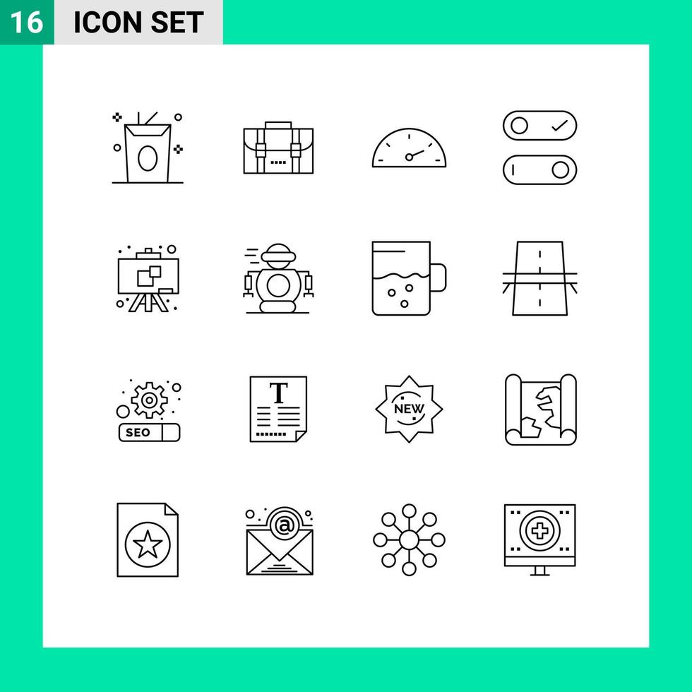 16 Universal Outlines Set for Web and Mobile Applications human education gauge chalkboard switch Editable Vector Design Elements