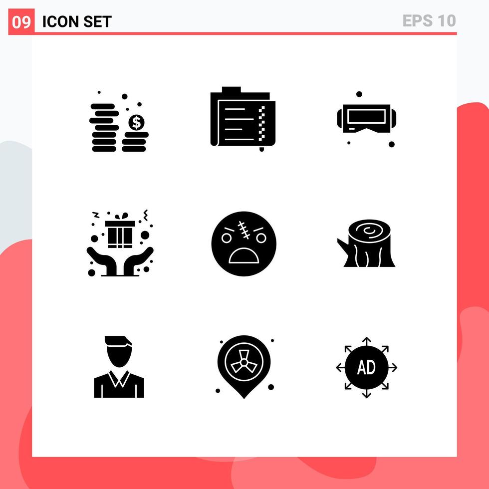 User Interface Pack of 9 Basic Solid Glyphs of dead gift folder christmas smart Editable Vector Design Elements