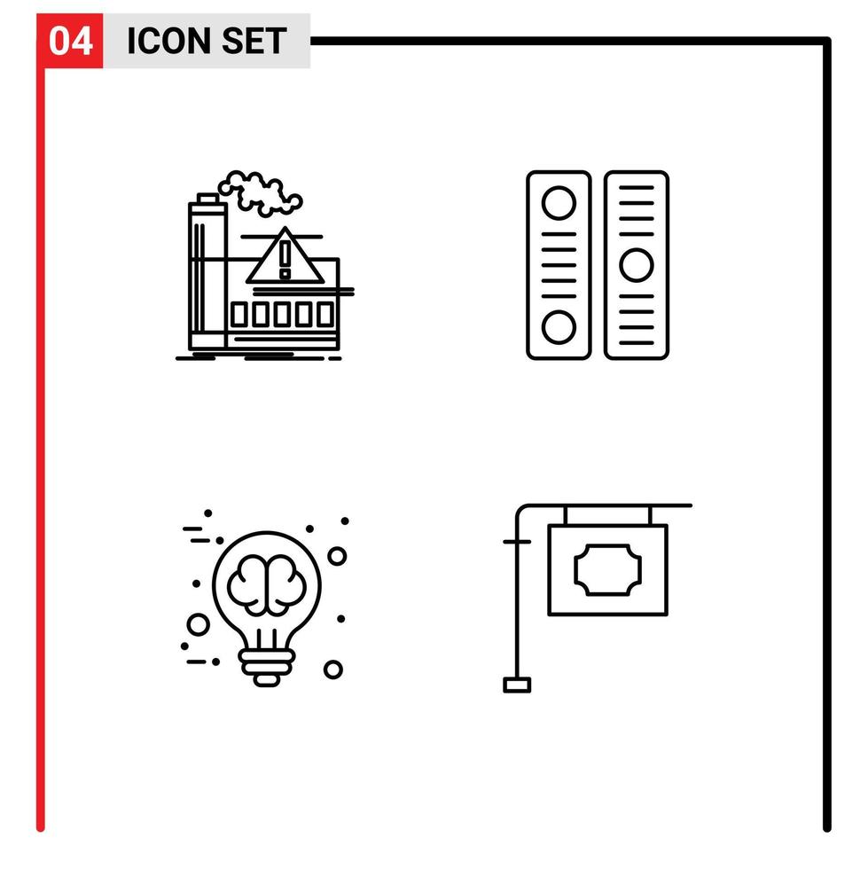 paquete de iconos de vector de stock de 4 signos y símbolos de línea para la idea de directorio de alerta cerebral de contaminación elementos de diseño de vector editables