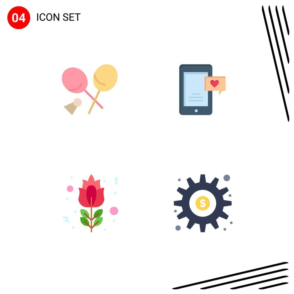 4 Flat Icon concept for Websites Mobile and Apps badminton flower spring chat bubble rose Editable Vector Design Elements