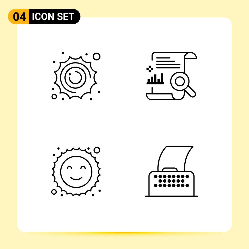 Group of 4 Modern Filledline Flat Colors Set for sun cookie space file happy Editable Vector Design Elements