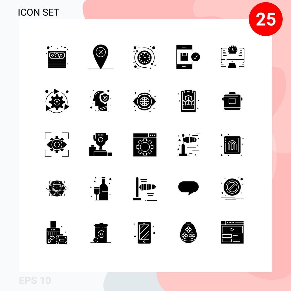25 Thematic Vector Solid Glyphs and Editable Symbols of time computer hours shipping delivery Editable Vector Design Elements