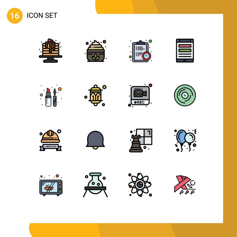 Pictogram Set of 16 Simple Flat Color Filled Lines of eye social media deadline smartphone internet Editable Creative Vector Design Elements