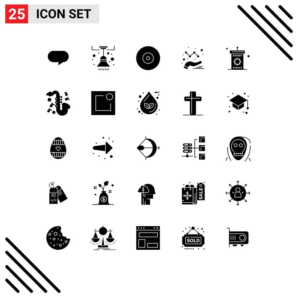 25 User Interface Solid Glyph Pack of modern Signs and Symbols of mosque speaker ray podium data Editable Vector Design Elements