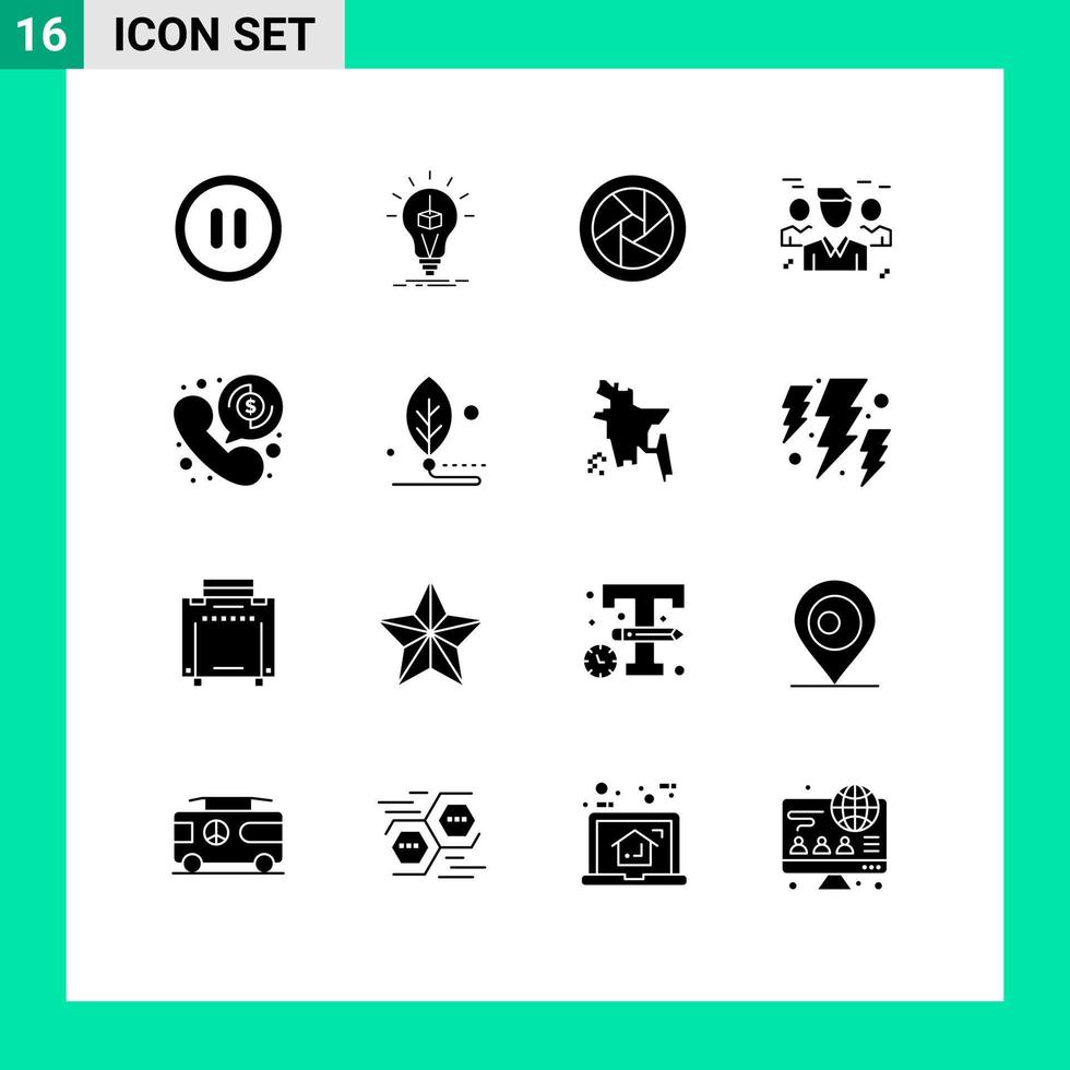 Solid Glyph Pack of 16 Universal Symbols of payment protection camera accessories people friends Editable Vector Design Elements