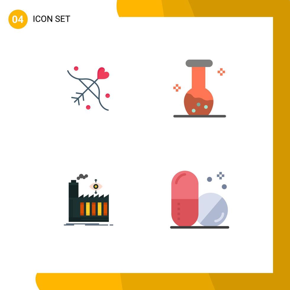Modern Set of 4 Flat Icons Pictograph of archery factory wedding biology smoke Editable Vector Design Elements
