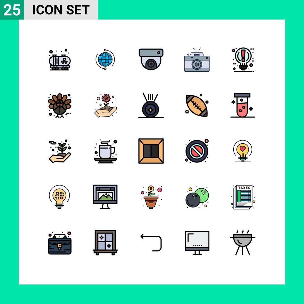 25 Universal Filled line Flat Colors Set for Web and Mobile Applications aperture capture internet photography media Editable Vector Design Elements