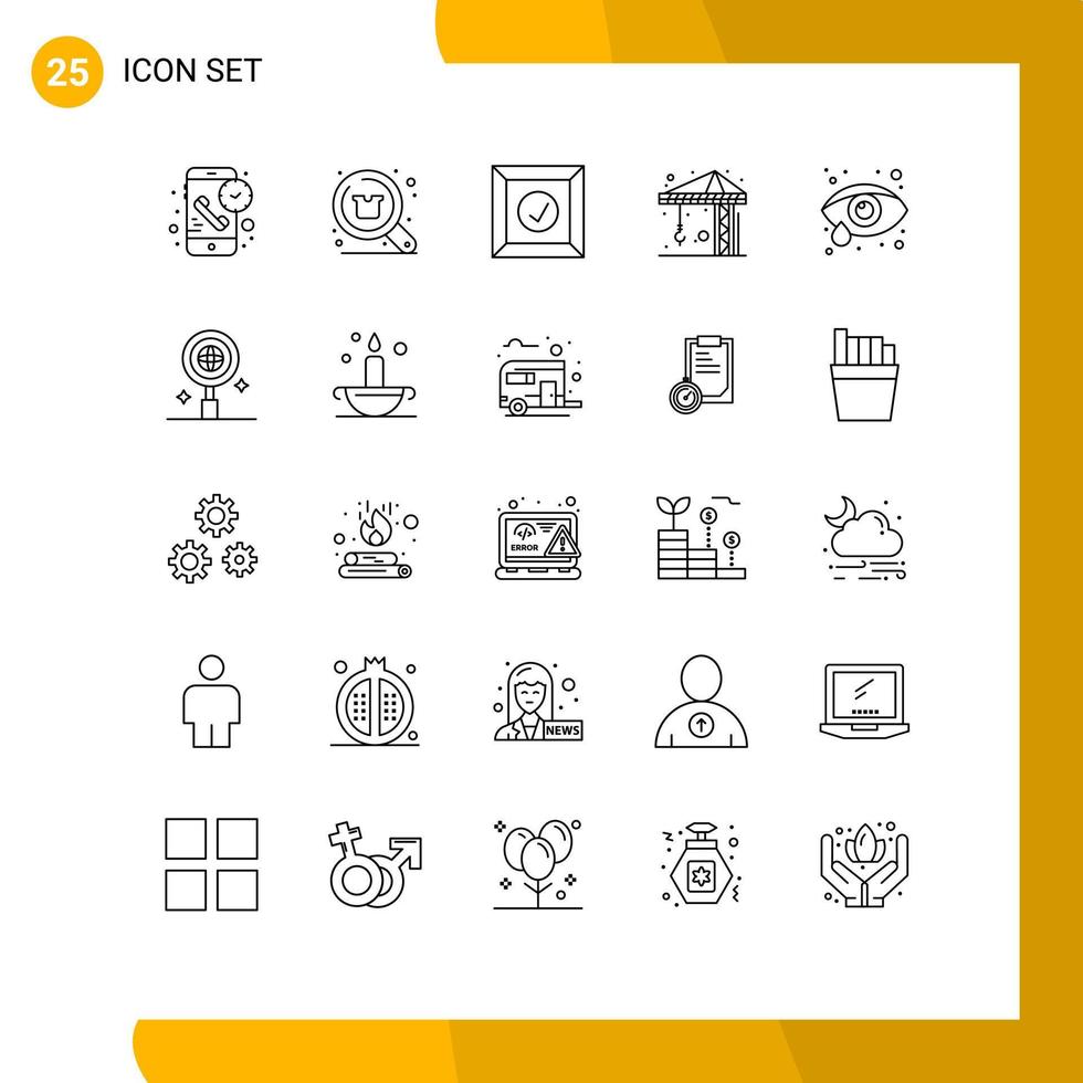 25 Universal Lines Set for Web and Mobile Applications eye health crain shop construction product Editable Vector Design Elements
