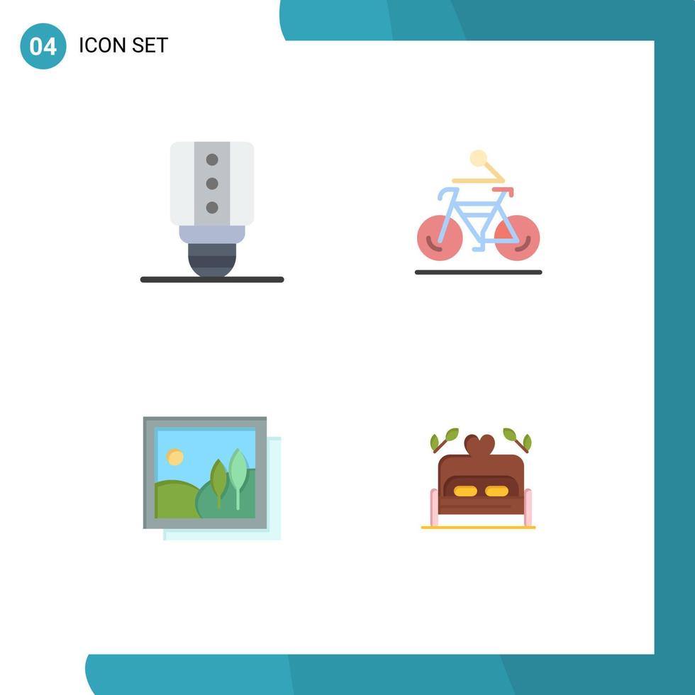 Group of 4 Flat Icons Signs and Symbols for lamp gallery activity biking picture Editable Vector Design Elements