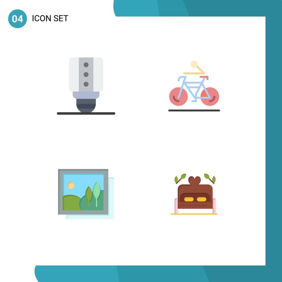 grupo de 4 iconos planos, signos y símbolos para la actividad de la galería de lámparas, elementos de diseño de vectores editables para imágenes en bicicleta