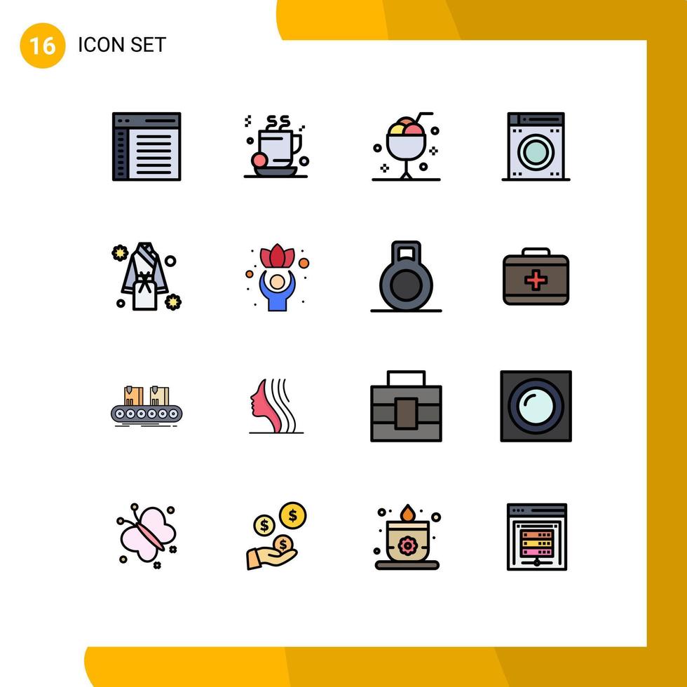 Flat Color Filled Line Pack of 16 Universal Symbols of bath machine business washing ice Editable Creative Vector Design Elements