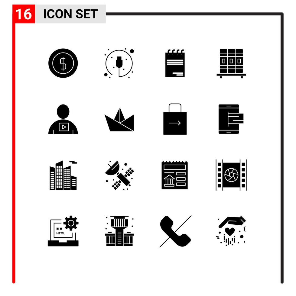 Universal Icon Symbols Group of 16 Modern Solid Glyphs of human avatar notepad studies cupboard Editable Vector Design Elements