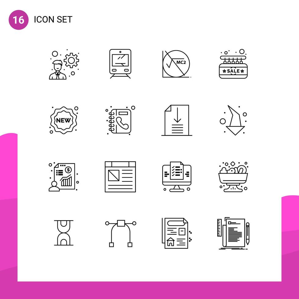 Set of 16 Modern UI Icons Symbols Signs for new badge formula door sale Editable Vector Design Elements