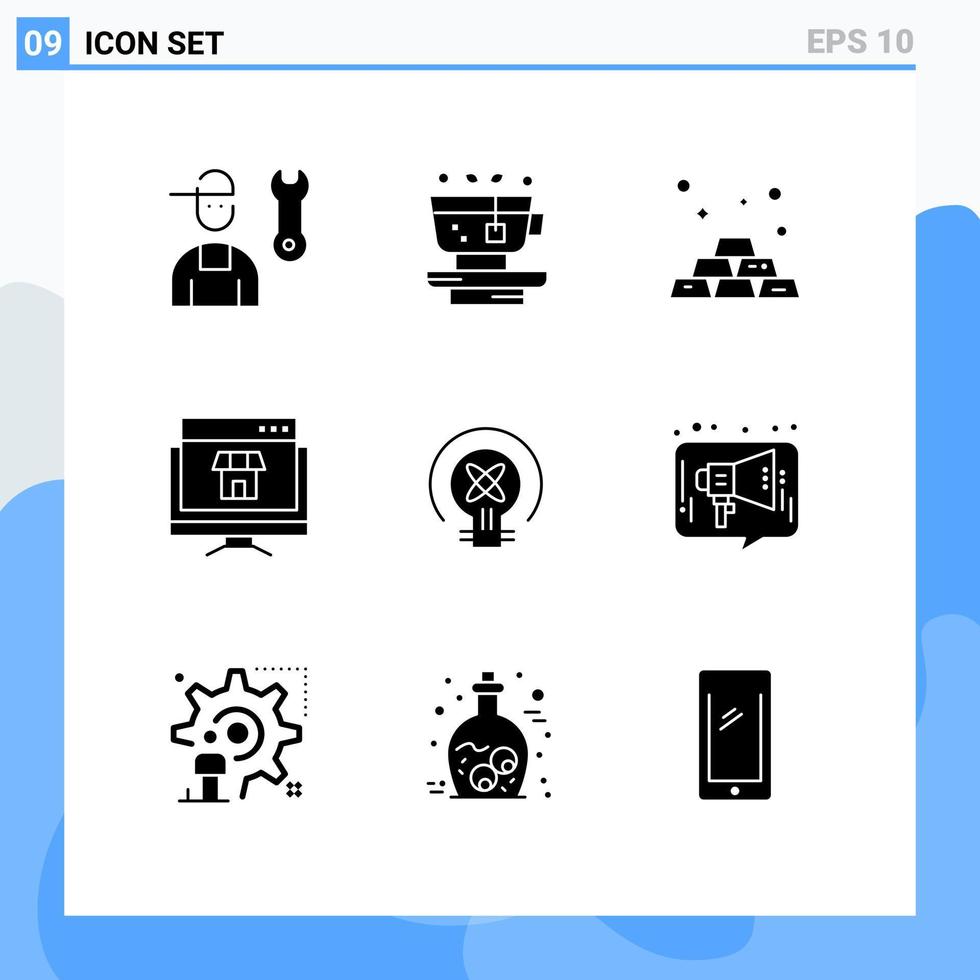 Universal Icon Symbols Group of 9 Modern Solid Glyphs of shopping marketplace tea marketing money Editable Vector Design Elements