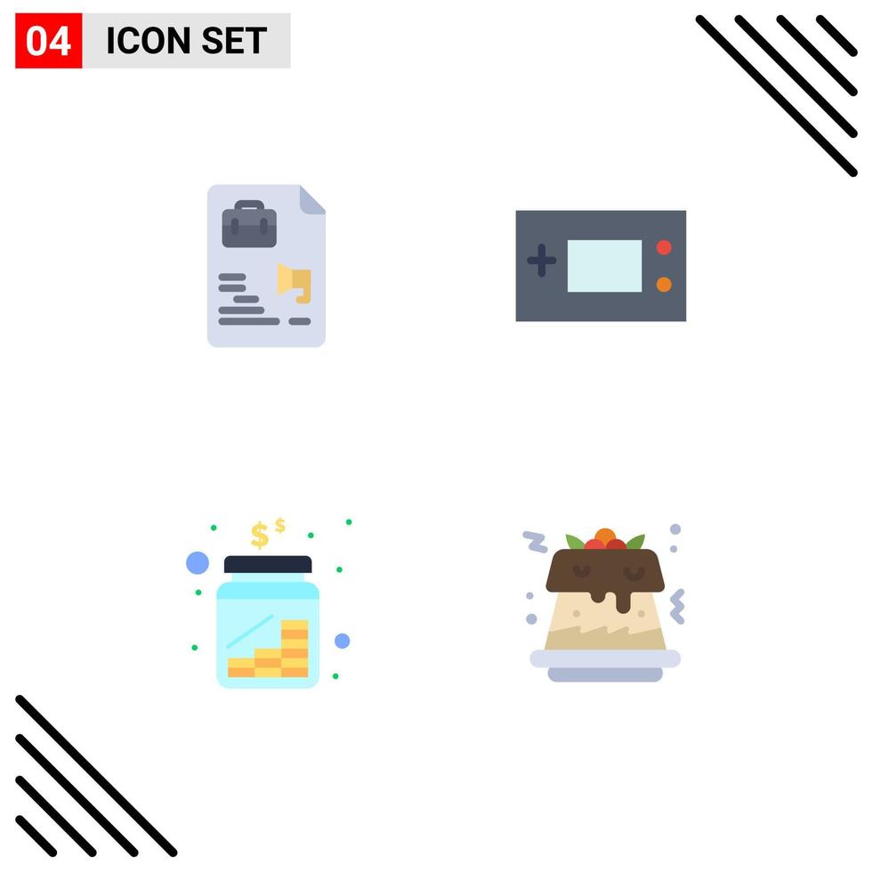 paquete de interfaz de usuario de 4 iconos planos básicos de elementos de diseño vectorial editables de gameboy jar de bolsa de efectivo de archivo vector