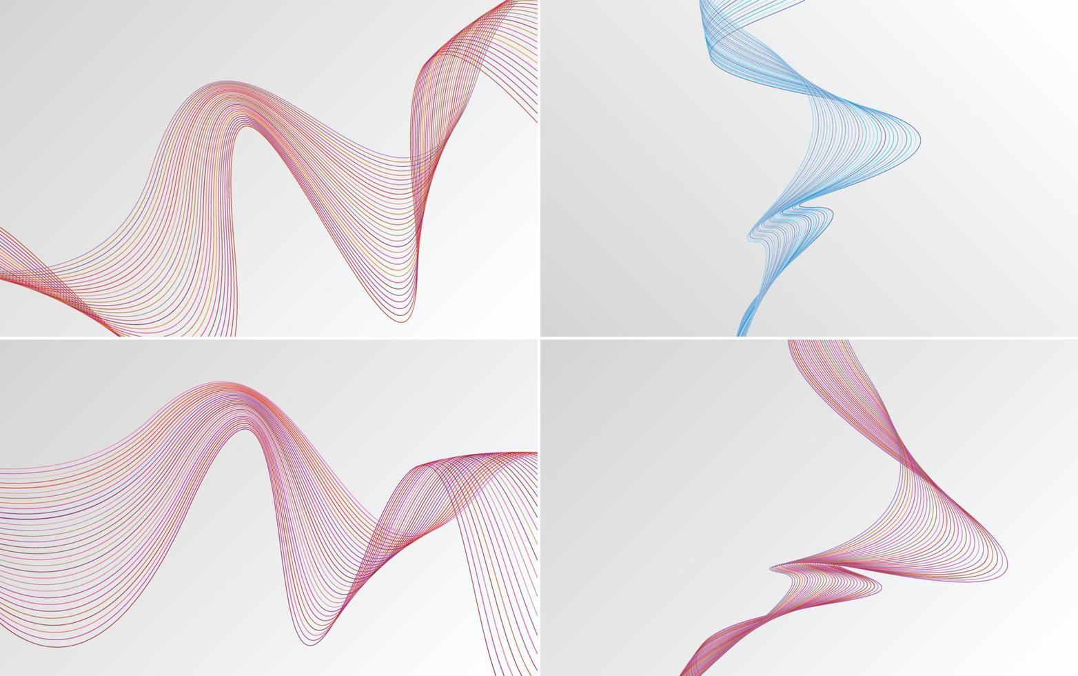 Set of 4 geometric wave pattern background Abstract waving line vector