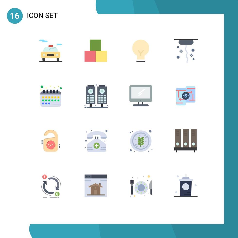 Modern Set of 16 Flat Colors Pictograph of schedule calendar bulb appointment thanks Editable Pack of Creative Vector Design Elements