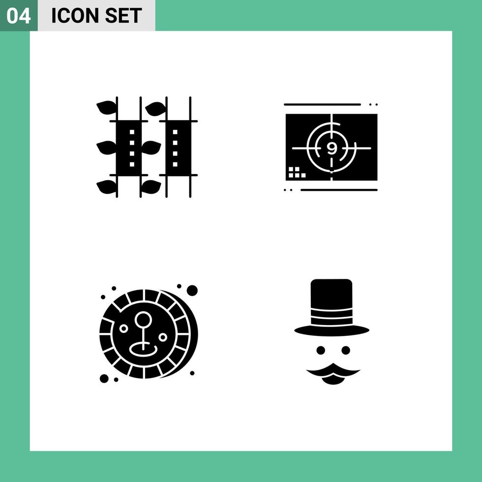 conjunto de 4 iconos de interfaz de usuario modernos signos de símbolos para elementos de diseño vectorial editables de joystick de película de relajación de estreno de bambú vector