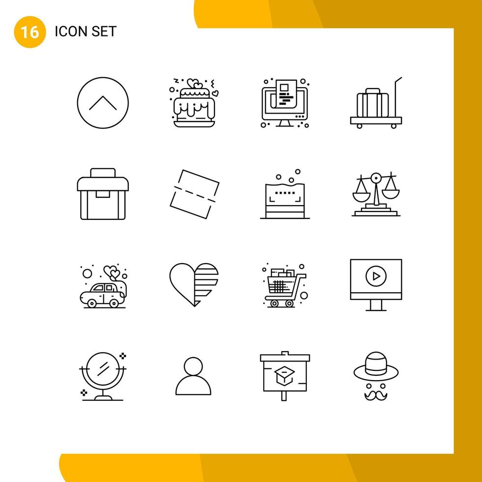 16 Thematic Vector Outlines and Editable Symbols of briefcase scale news luggage screen Editable Vector Design Elements
