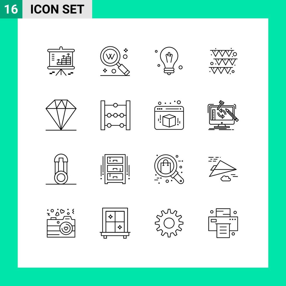 User Interface Pack of 16 Basic Outlines of gift paper seo garland science Editable Vector Design Elements