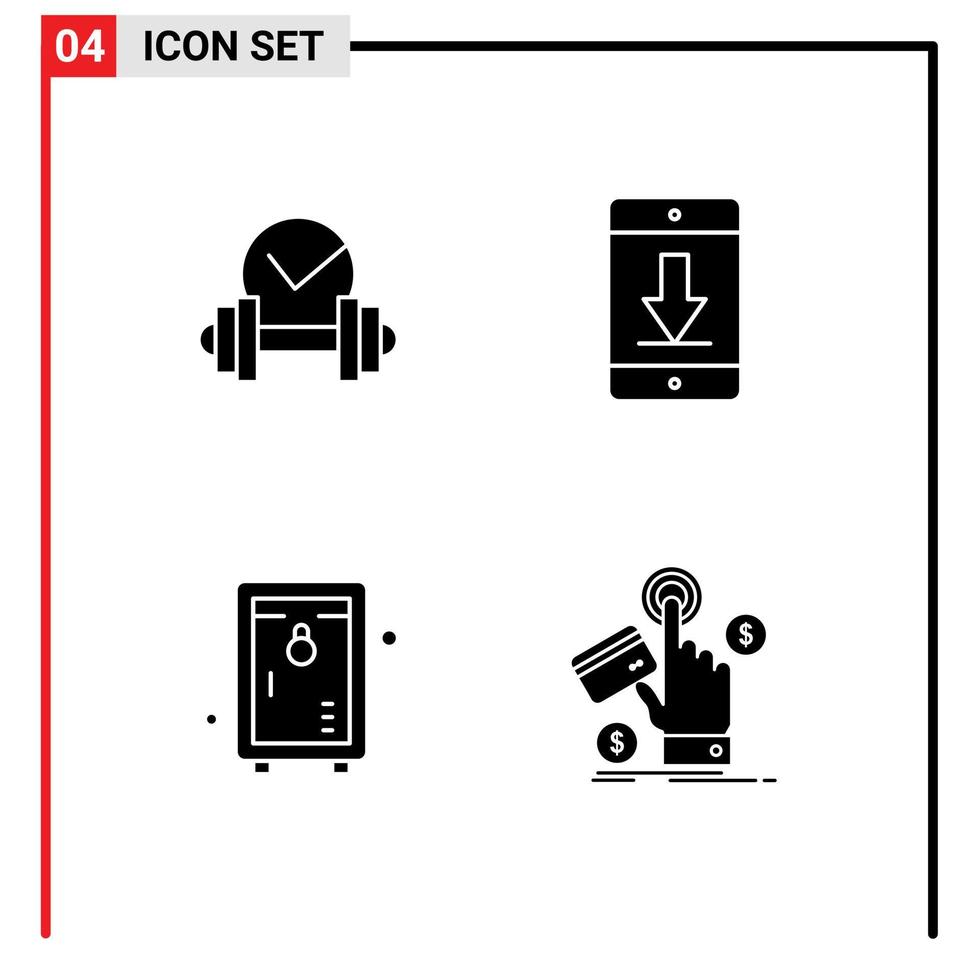 Group of 4 Modern Solid Glyphs Set for dumbbell locker sport devices park Editable Vector Design Elements