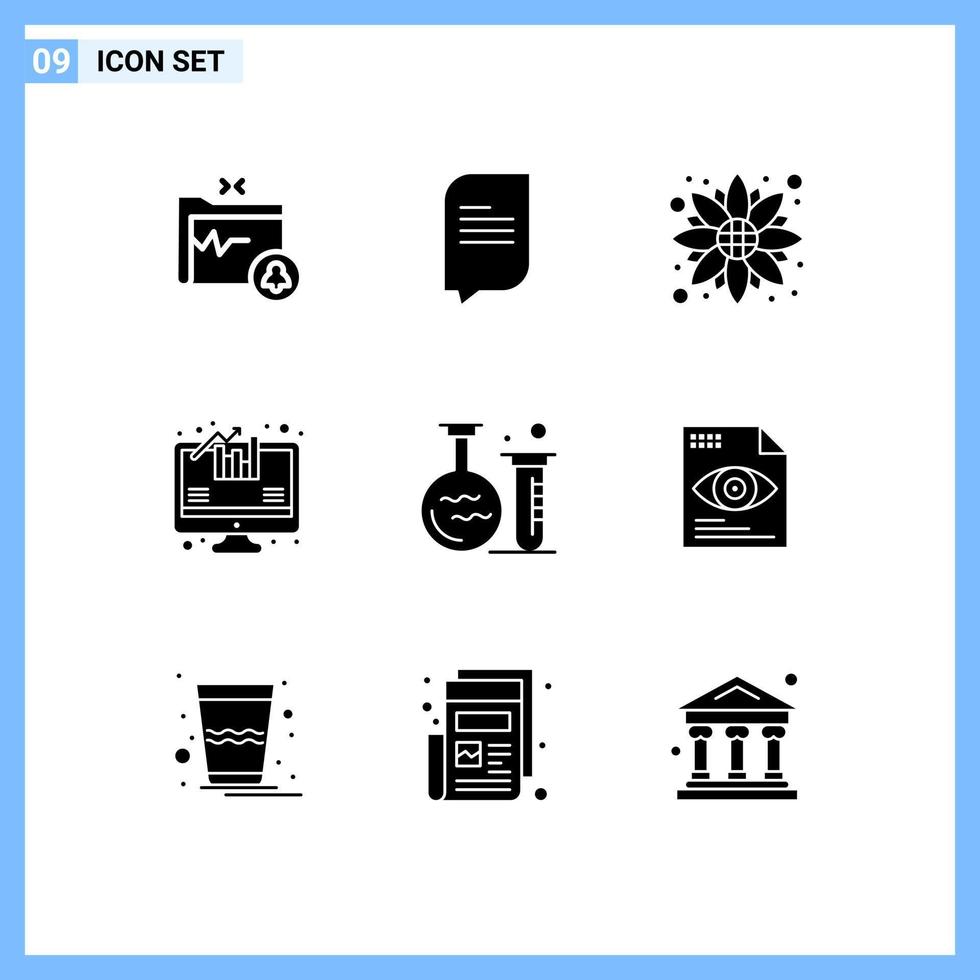 Solid Glyph Pack of 9 Universal Symbols of education flask flower tube analytics Editable Vector Design Elements