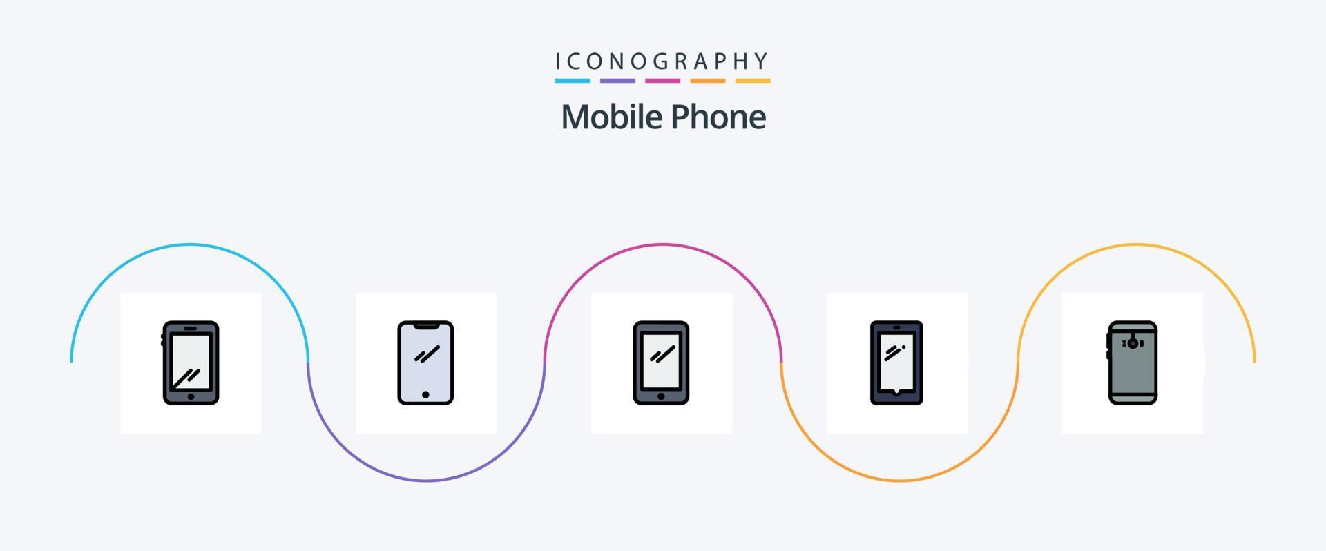 paquete de iconos de 5 planos llenos de línea de teléfono móvil que incluye. cámara. vector