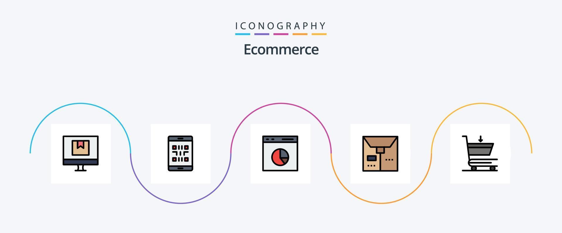 Ecommerce Line Filled Flat 5 Icon Pack Including package. commerce. qr. statistics. e vector