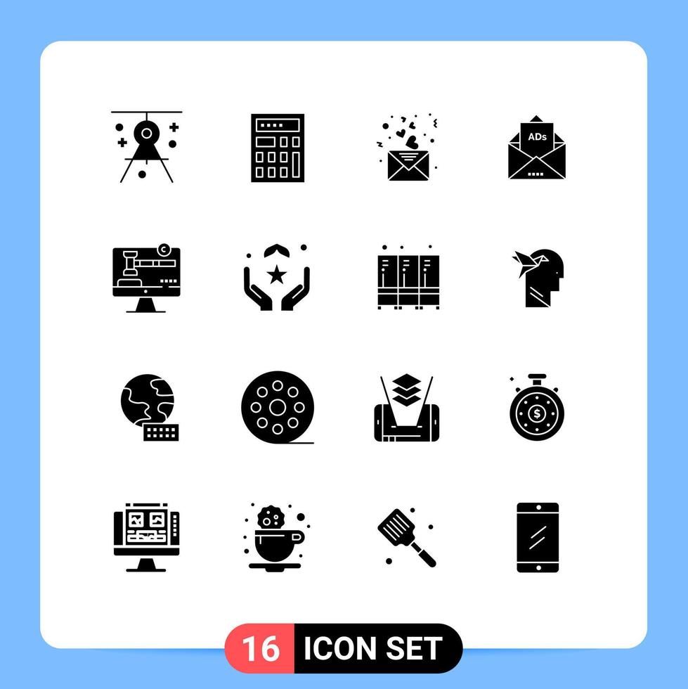 Solid Glyph Pack of 16 Universal Symbols of copy right letter day email ad Editable Vector Design Elements