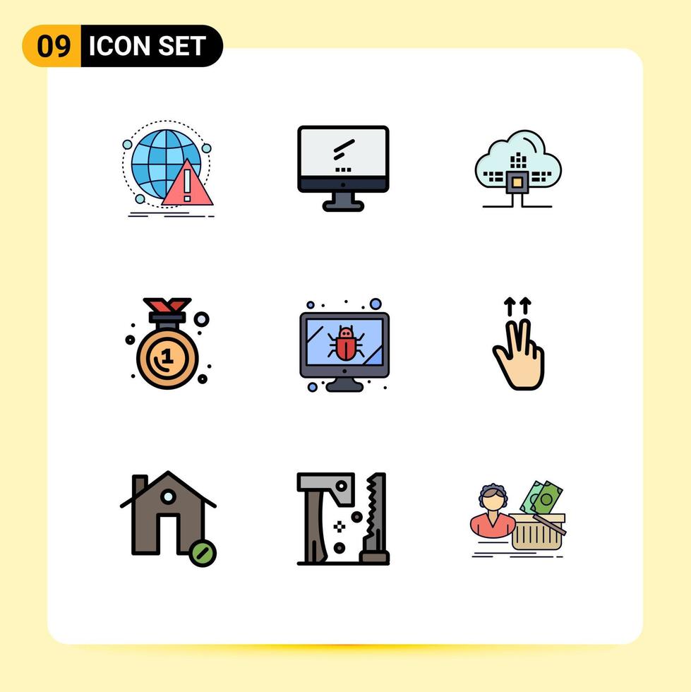 9 User Interface Filledline Flat Color Pack of modern Signs and Symbols of medal badge imac award cloud Editable Vector Design Elements
