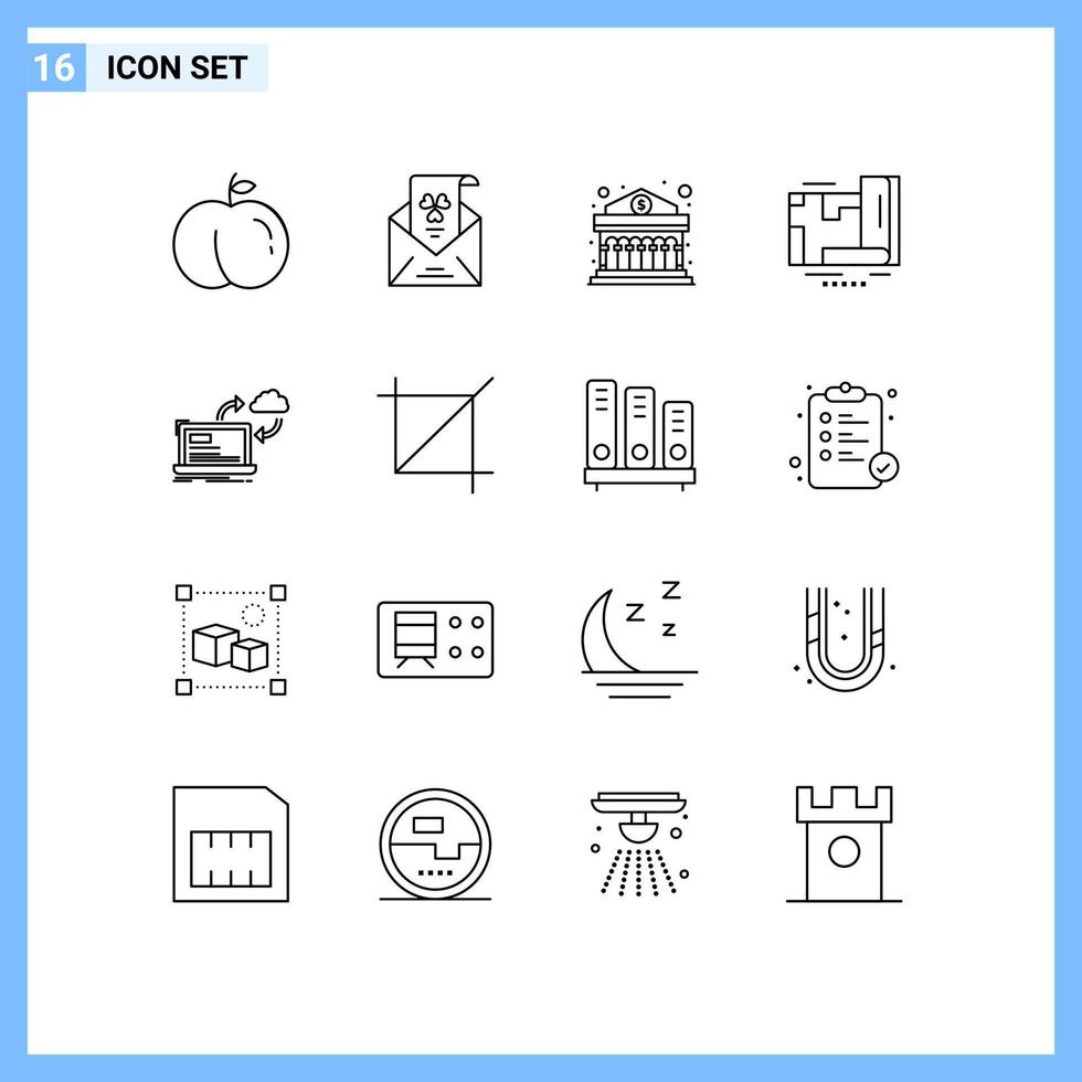 Stock Vector Icon Pack of 16 Line Signs and Symbols for data sync banking navigation location Editable Vector Design Elements