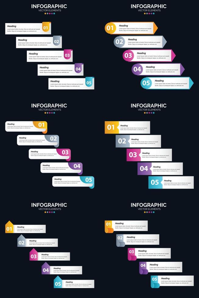 Vector 6 Infographics Pack Presentation slide template 5 Steps cycle diagrams and timelines