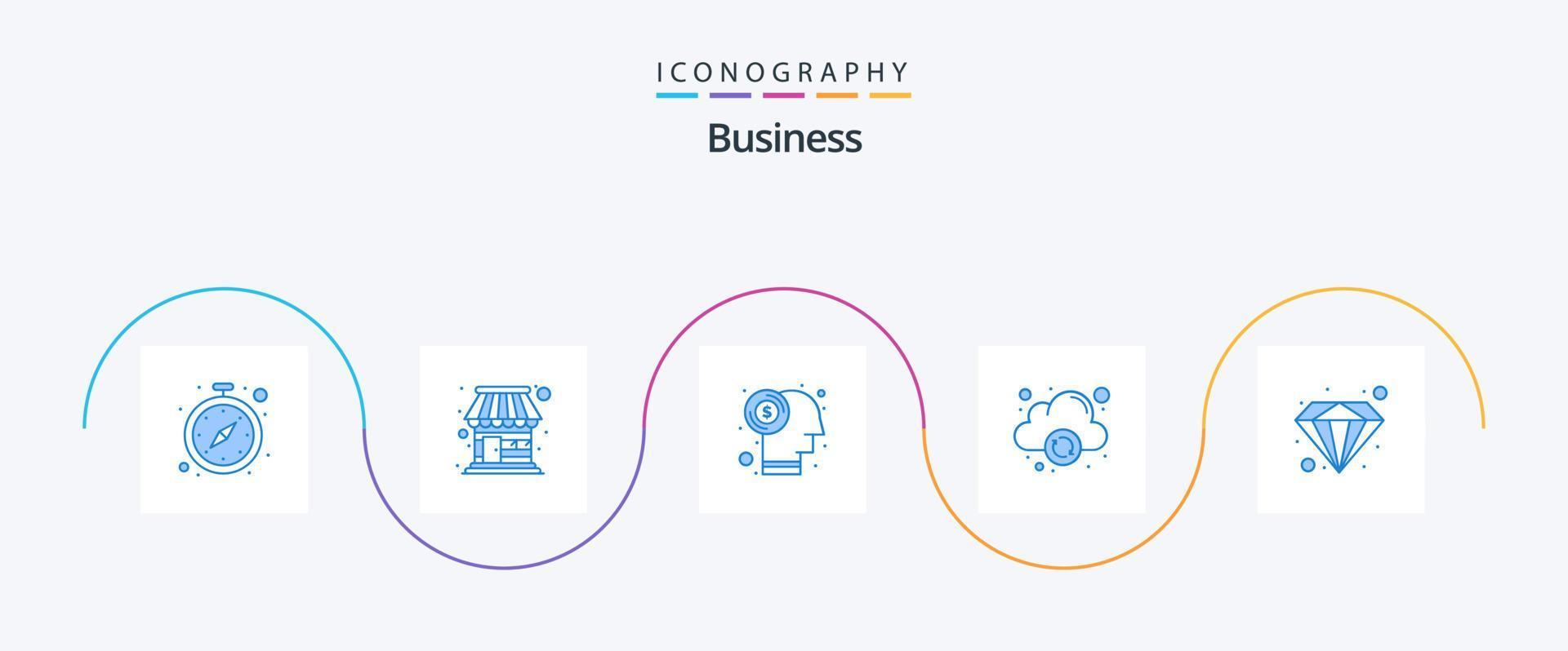 paquete de iconos azul de negocios 5 que incluye valor. diamante. cerebro. en línea. nube vector