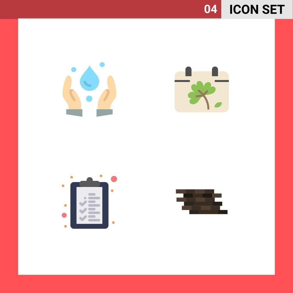 Flat Icon Pack of 4 Universal Symbols of ecology list calendar spring security Editable Vector Design Elements