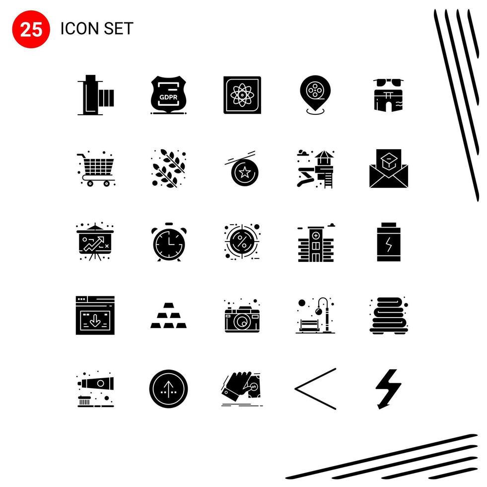 User Interface Pack of 25 Basic Solid Glyphs of films cinema privacy future computing Editable Vector Design Elements