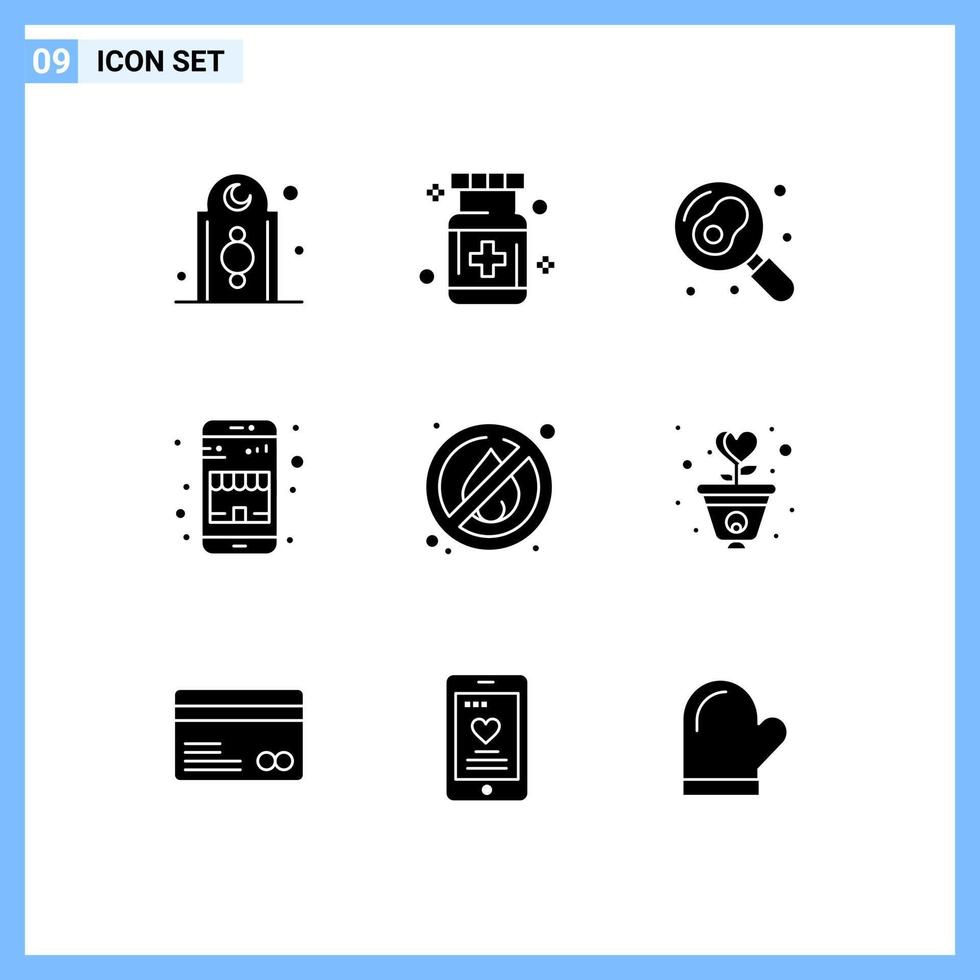 Solid Glyph Pack of 9 Universal Symbols of shopping commerce medical buy pan Editable Vector Design Elements