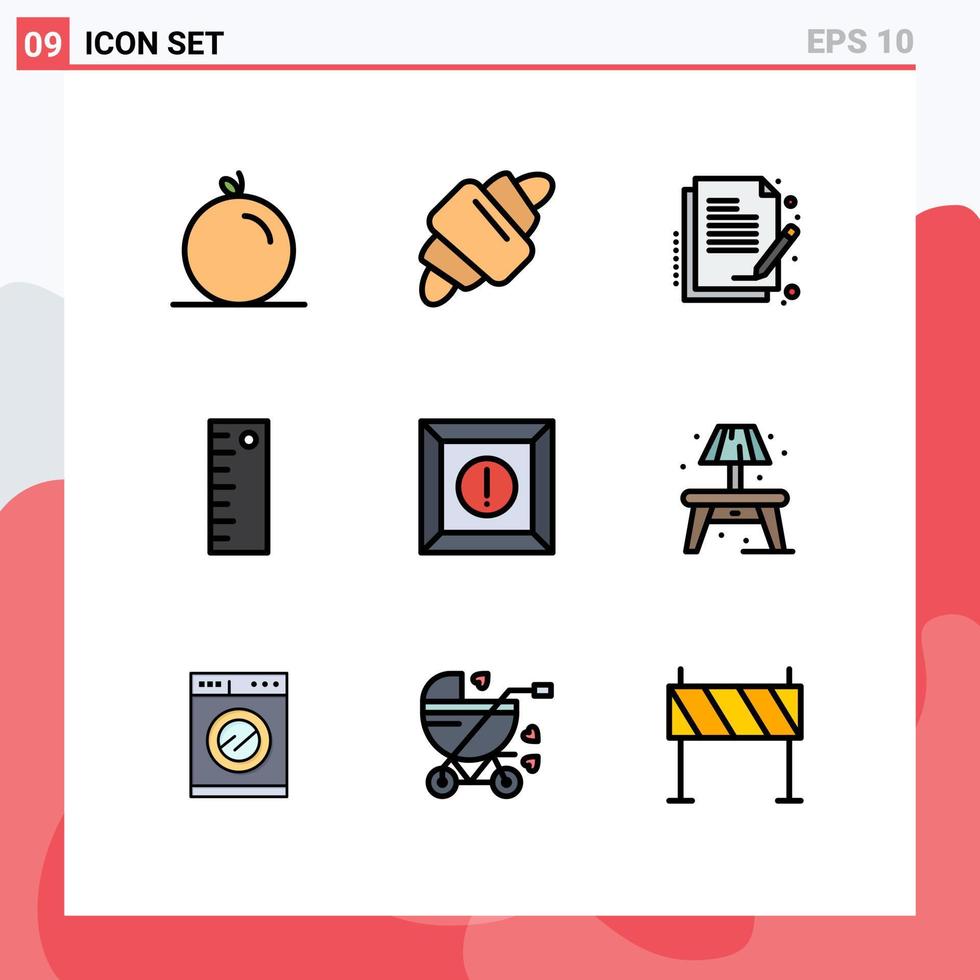 Set of 9 Commercial Filledline Flat Colors pack for home product paper box measure Editable Vector Design Elements