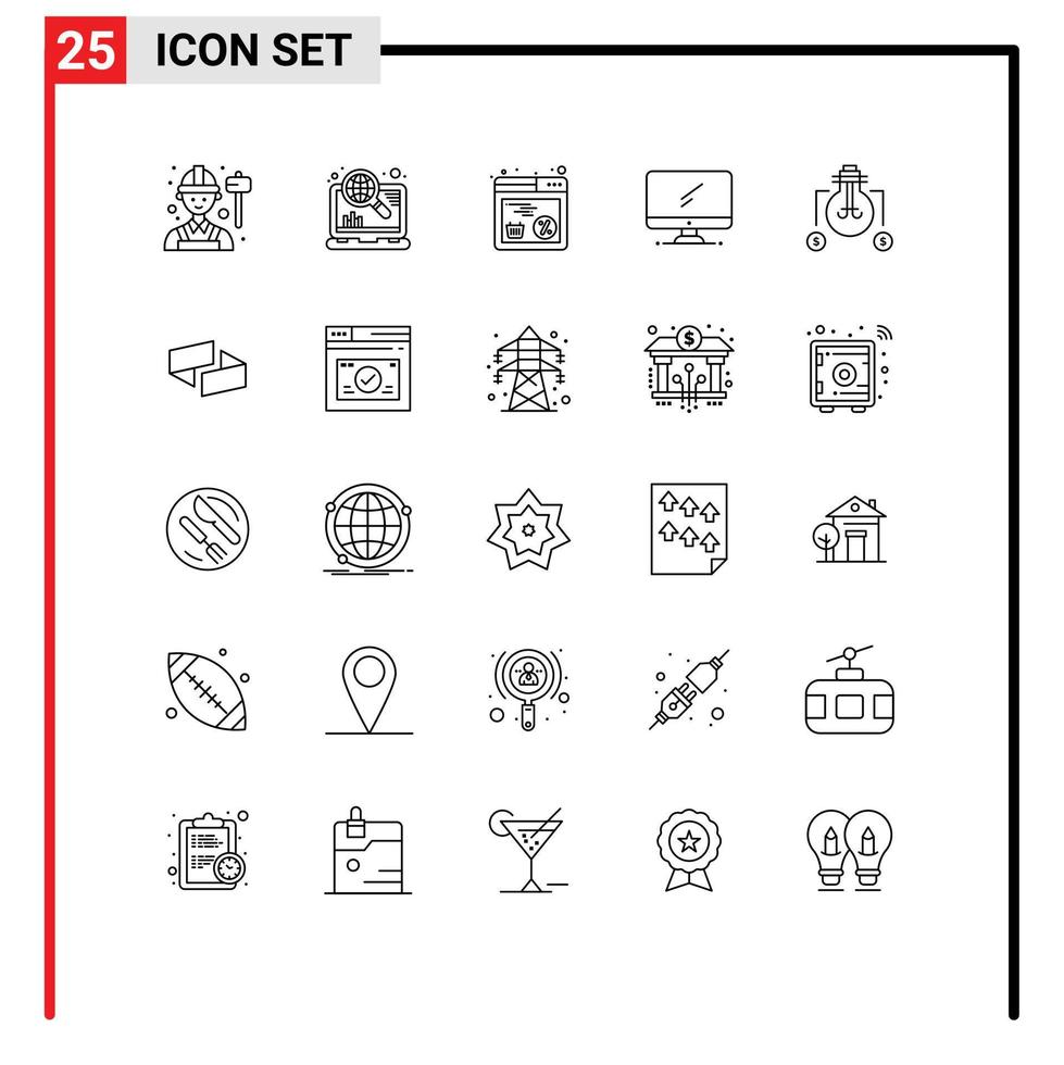 25 Universal Lines Set for Web and Mobile Applications bulb imac discount device computer Editable Vector Design Elements