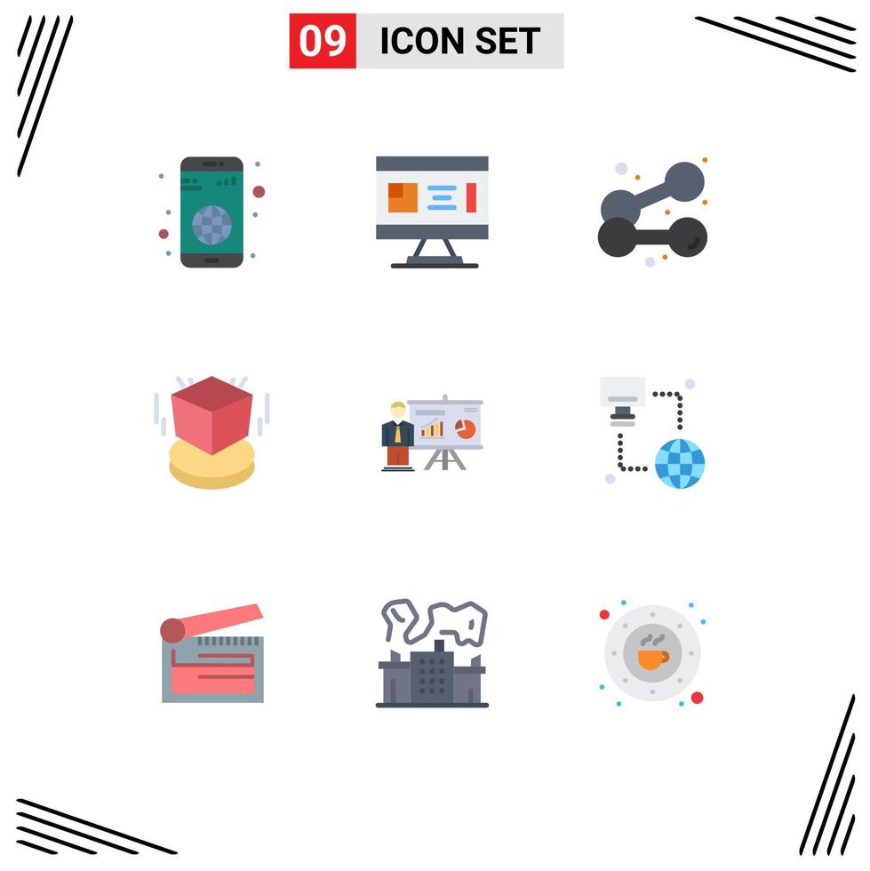 Pictogram Set of 9 Simple Flat Colors of presentation object planning cube weightlifting Editable Vector Design Elements