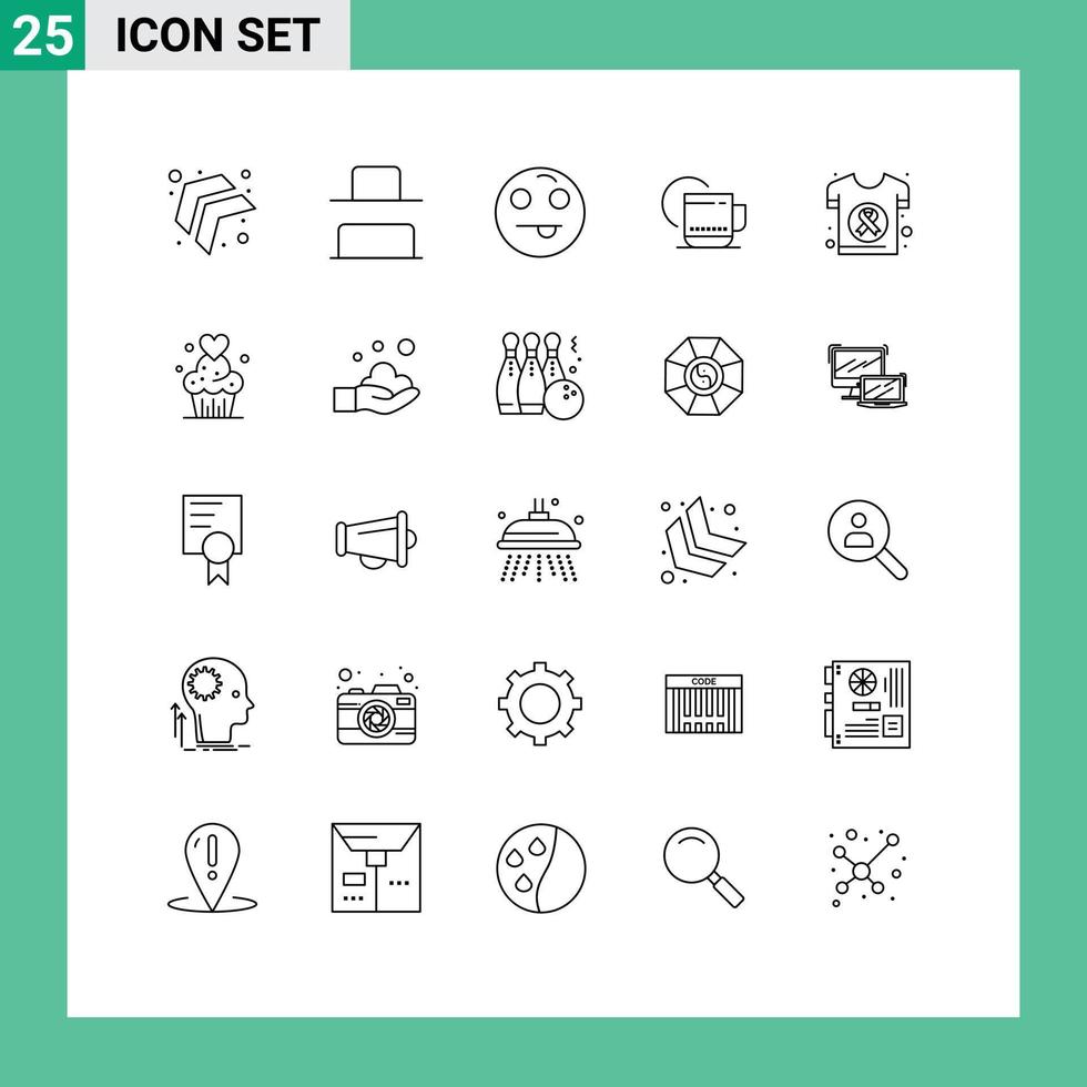 Mobile Interface Line Set of 25 Pictograms of shirt day happy cancer service Editable Vector Design Elements