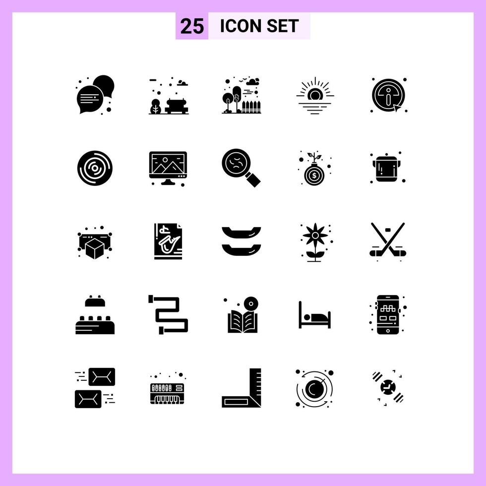 25 Universal Solid Glyph Signs Symbols of disc info cityscape details weather Editable Vector Design Elements