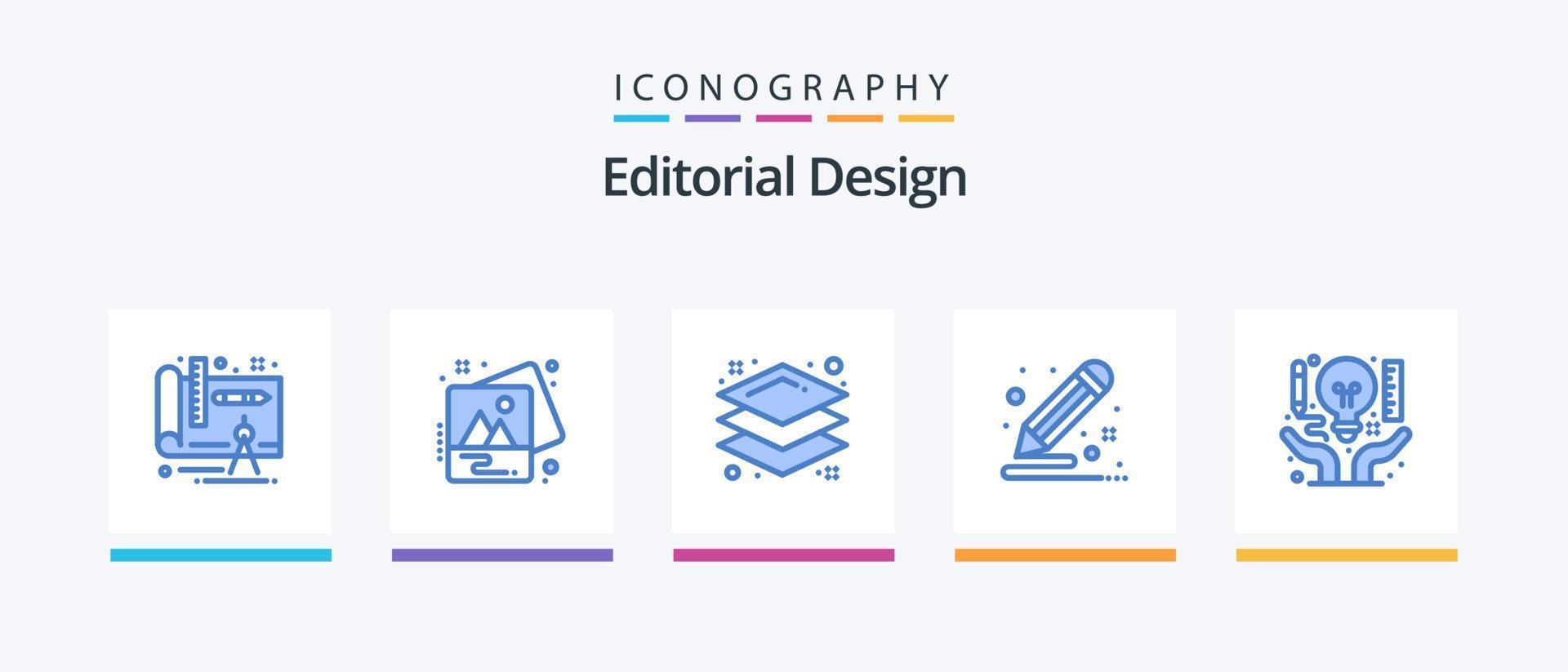 Editorial Design Blue 5 Icon Pack Including business. idea. layer. paint. document. Creative Icons Design vector