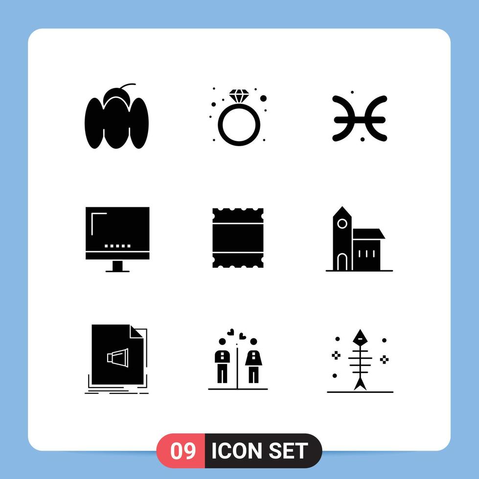 Pack of 9 creative Solid Glyphs of layout imac astrology electronic computer Editable Vector Design Elements