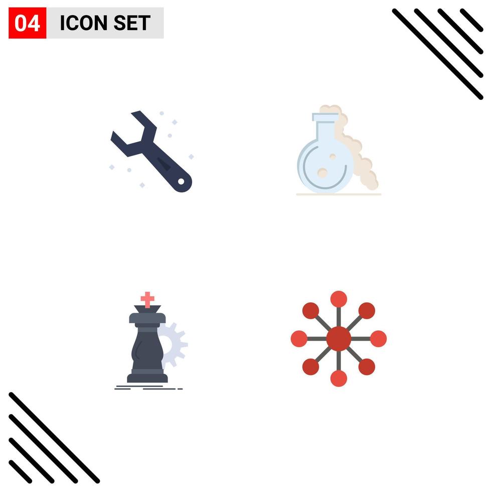 Editable Vector Line Pack of 4 Simple Flat Icons of adjustable chess wrench test knight Editable Vector Design Elements