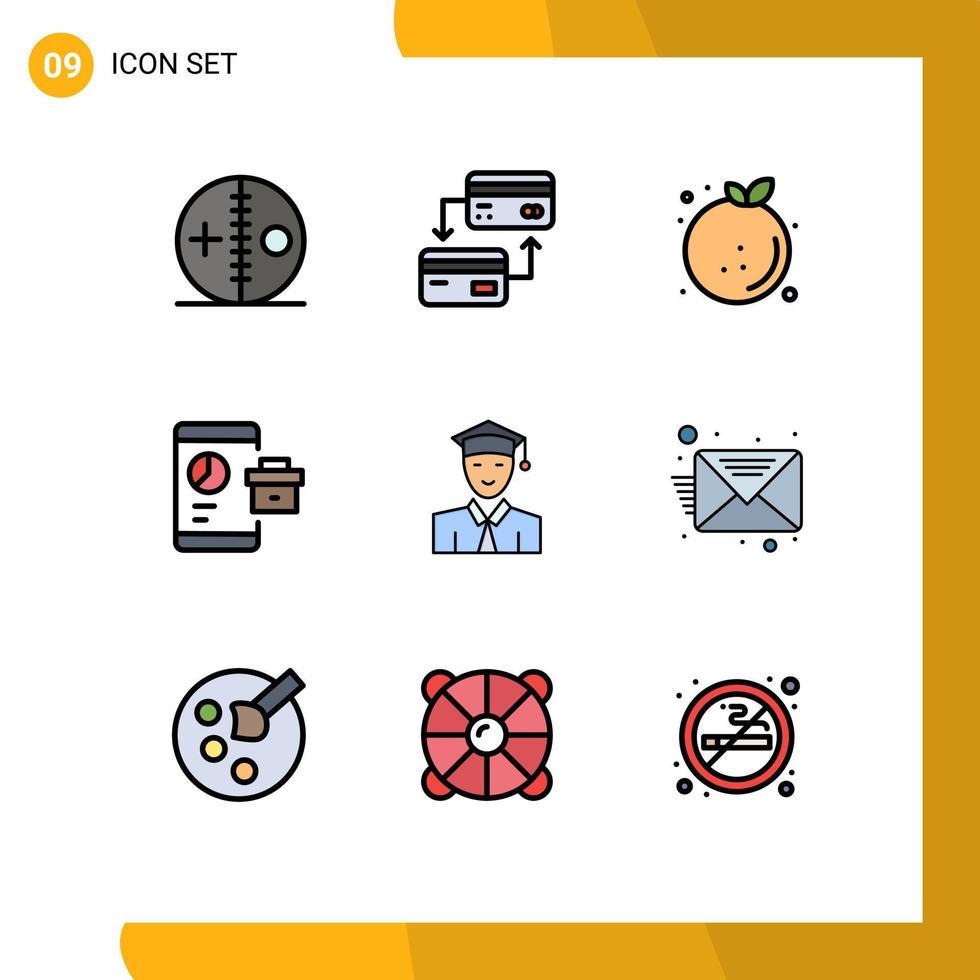 User Interface Pack of 9 Basic Filledline Flat Colors of seo marketing credit business fruit Editable Vector Design Elements