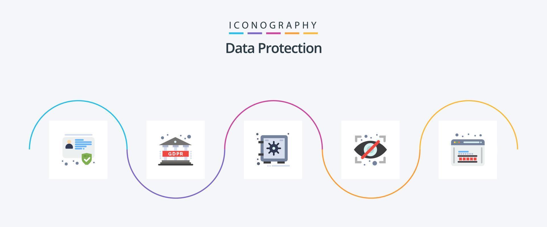Data Protection Flat 5 Icon Pack Including programming. coding. safe. security. eye vector