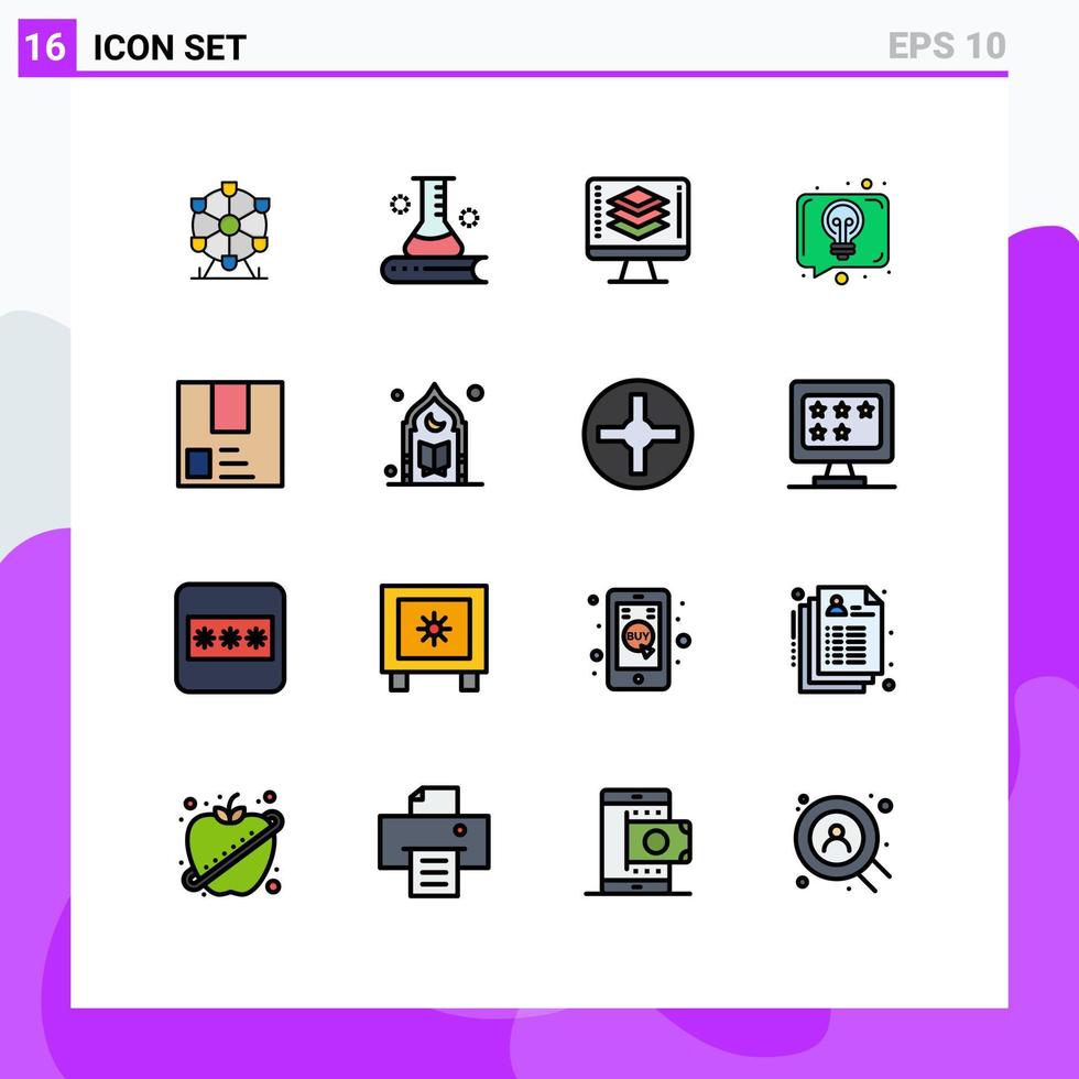 Editable Vector Line Pack of 16 Simple Flat Color Filled Lines of e talk programming idea conversation Editable Creative Vector Design Elements