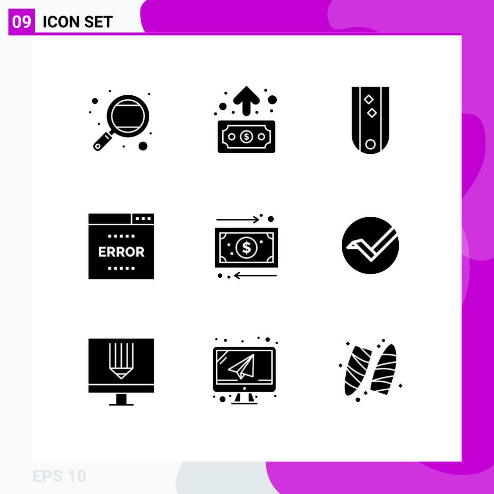 Pack of 9 creative Solid Glyphs of page media transfer error rank Editable Vector Design Elements