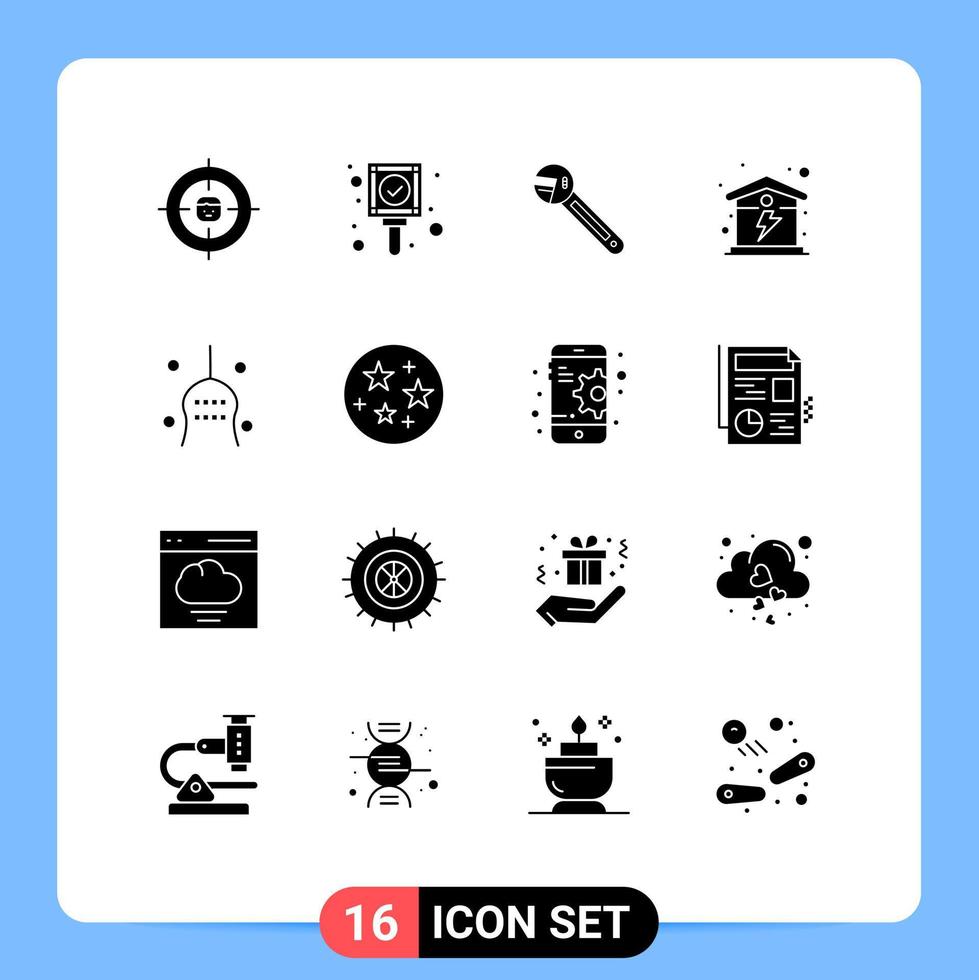 16 Universal Solid Glyph Signs Symbols of energy home tag electric spanner Editable Vector Design Elements