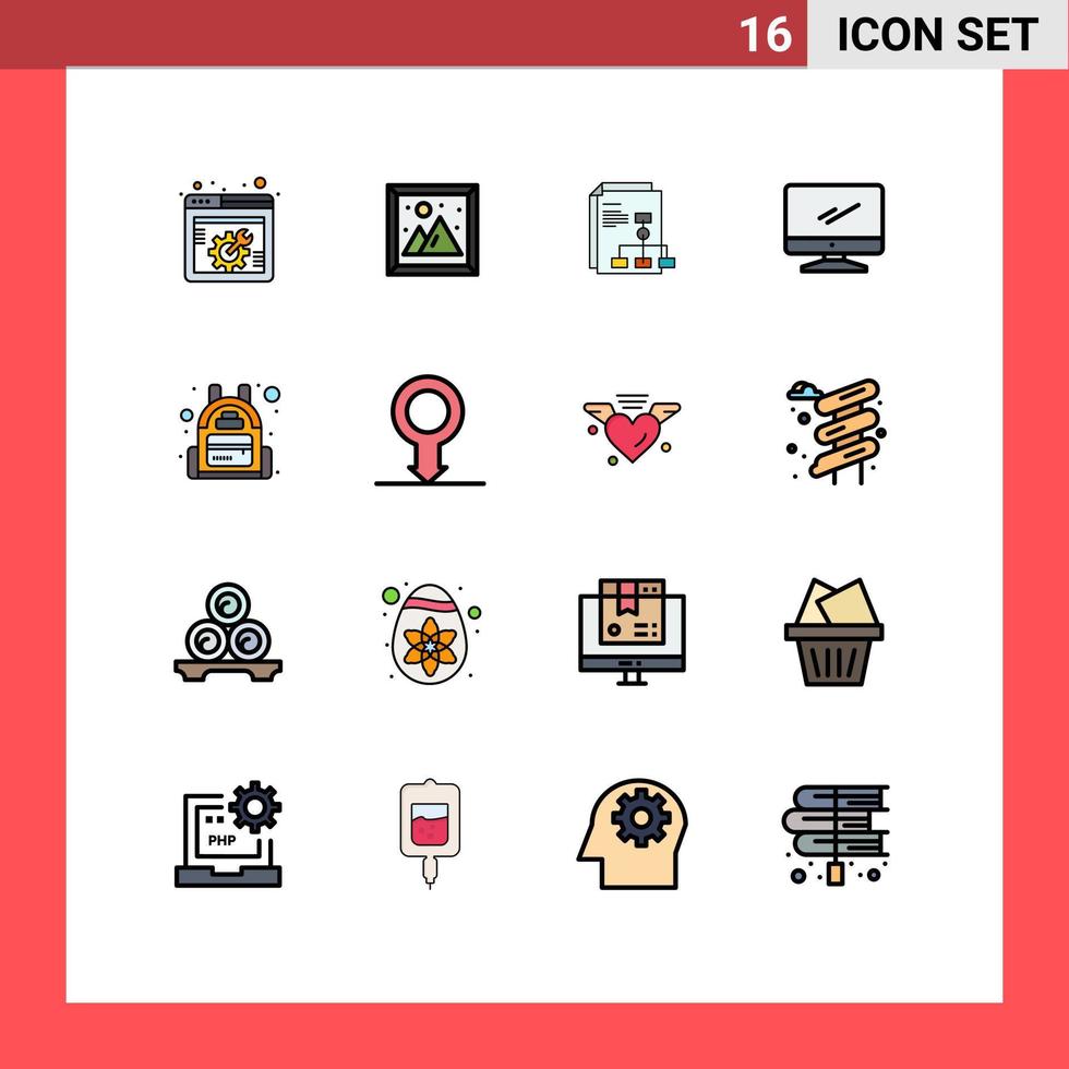 16 Creative Icons Modern Signs and Symbols of backpack imac presentation device computer Editable Creative Vector Design Elements